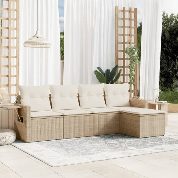 vidaXL sofasæt til haven 5 dele med hynder polyrattan beige