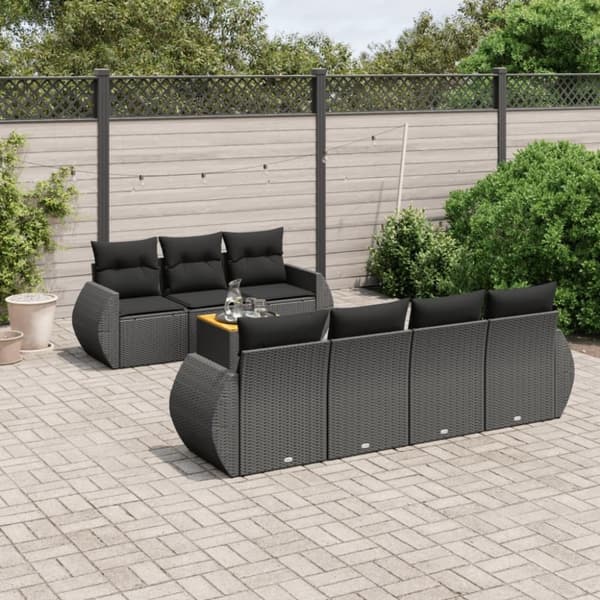 vidaXL sofasæt til haven 8 dele med hynder polyrattan sort
