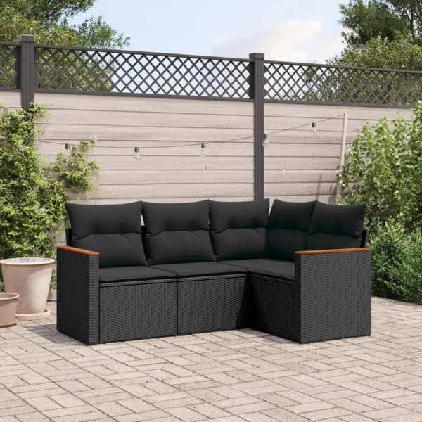 vidaXL sofasæt til haven 4 dele med hynder polyrattan sort