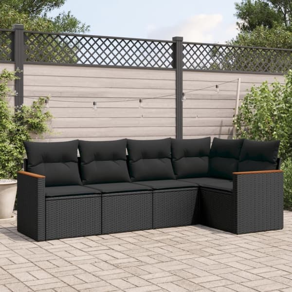 vidaXL sofasæt til haven 5 dele med hynder polyrattan sort