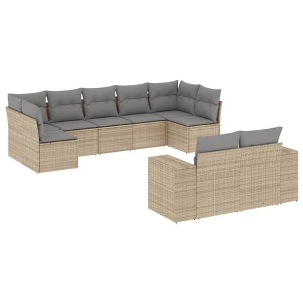 vidaXL sofasæt til haven 9 dele med hynder polyrattan beige