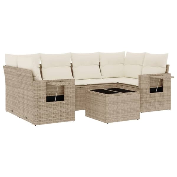 vidaXL sofasæt til haven 7 dele med hynder polyrattan beige