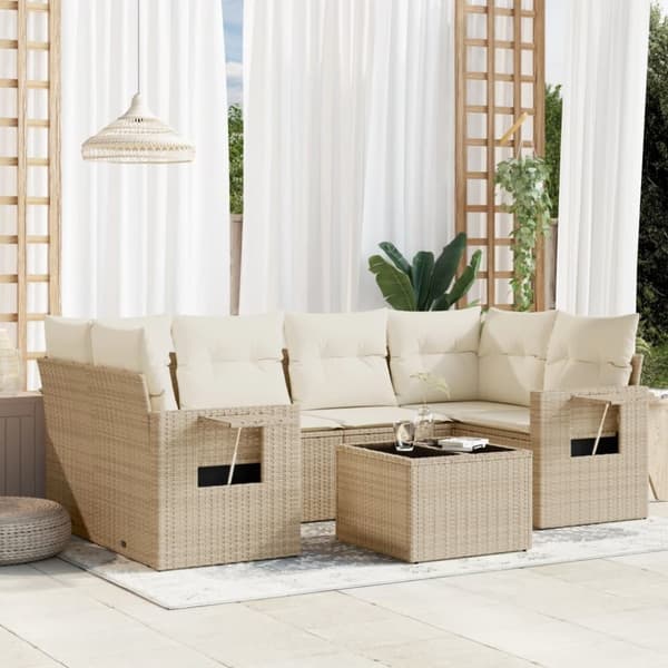 vidaXL sofasæt til haven 7 dele med hynder polyrattan beige