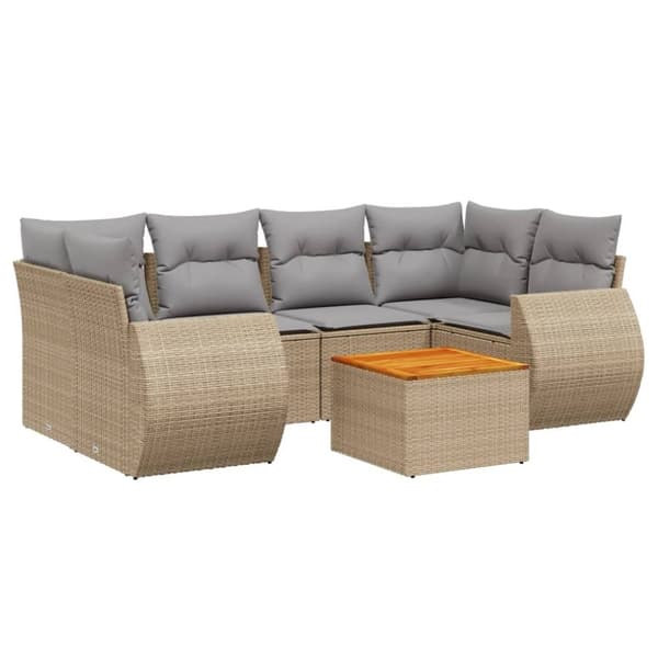 vidaXL sofasæt til haven 7 dele med hynder polyrattan beige