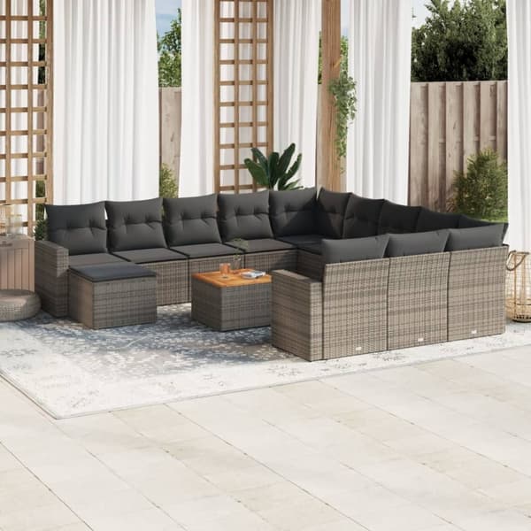 vidaXL sofasæt til haven 13 dele med hynder polyrattan grå