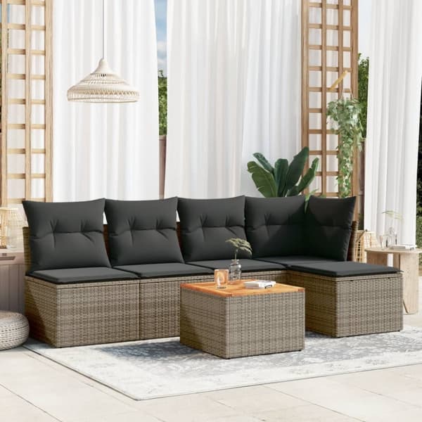 vidaXL sofasæt til haven 6 dele med hynder polyrattan grå