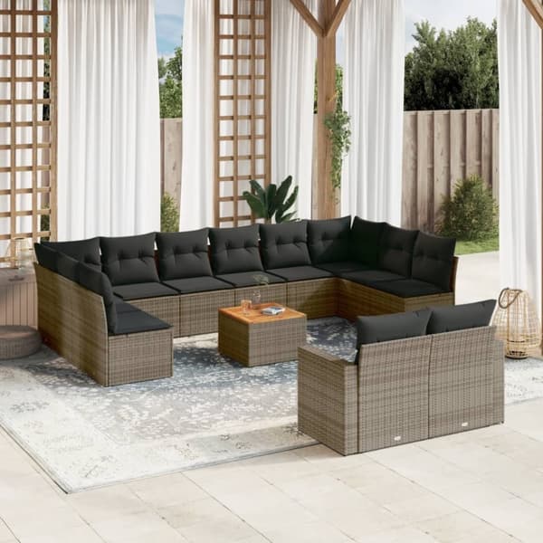 vidaXL sofasæt til haven 13 dele med hynder polyrattan grå