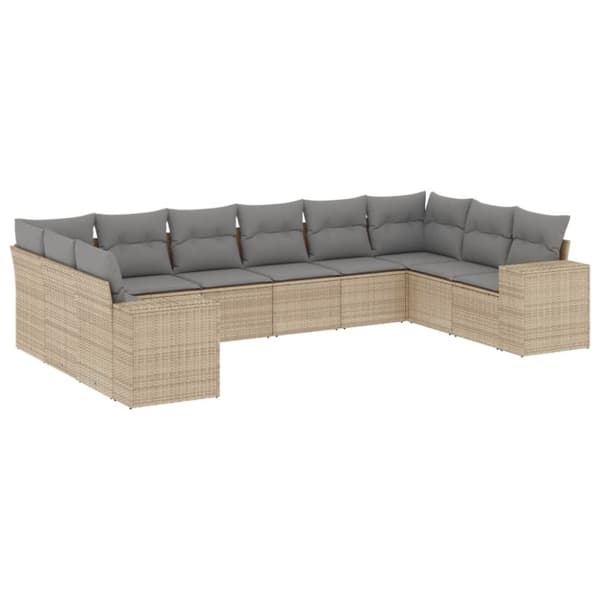 vidaXL sofasæt til haven 10 dele med hynder polyrattan beige