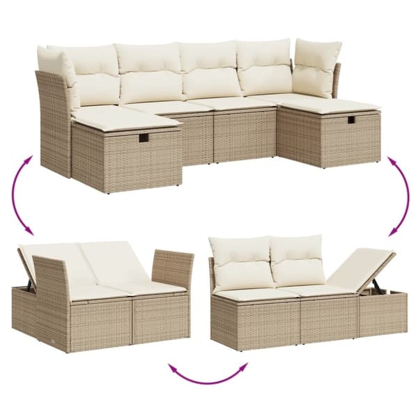 vidaXL sofasæt til haven 6 dele med hynder polyrattan beige