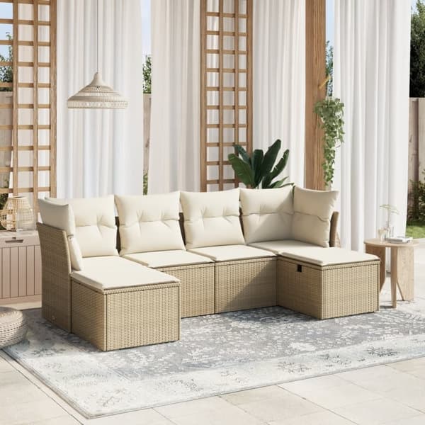 vidaXL sofasæt til haven 6 dele med hynder polyrattan beige