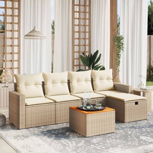 vidaXL sofasæt til haven 6 dele med hynder polyrattan beige