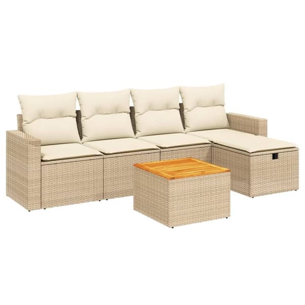 vidaXL sofasæt til haven 6 dele med hynder polyrattan beige