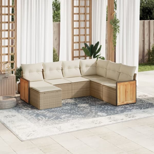 vidaXL sofasæt til haven 7 dele med hynder polyrattan beige
