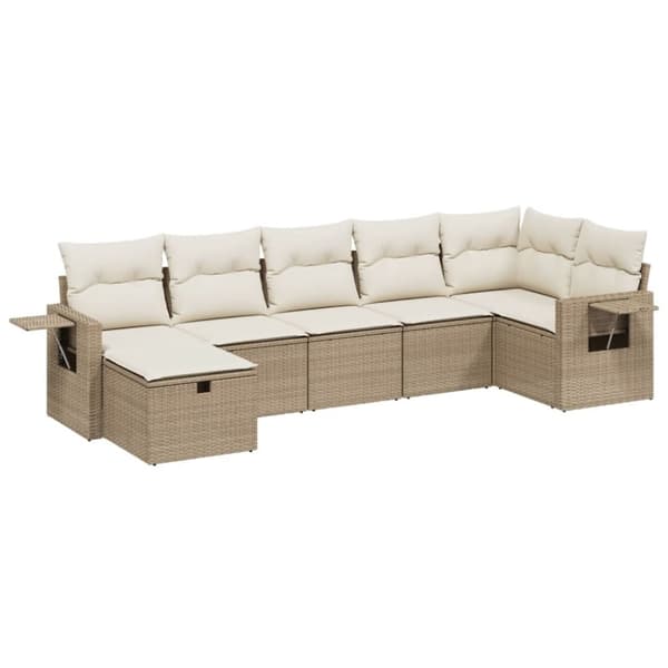 vidaXL sofasæt til haven 7 dele med hynder polyrattan beige