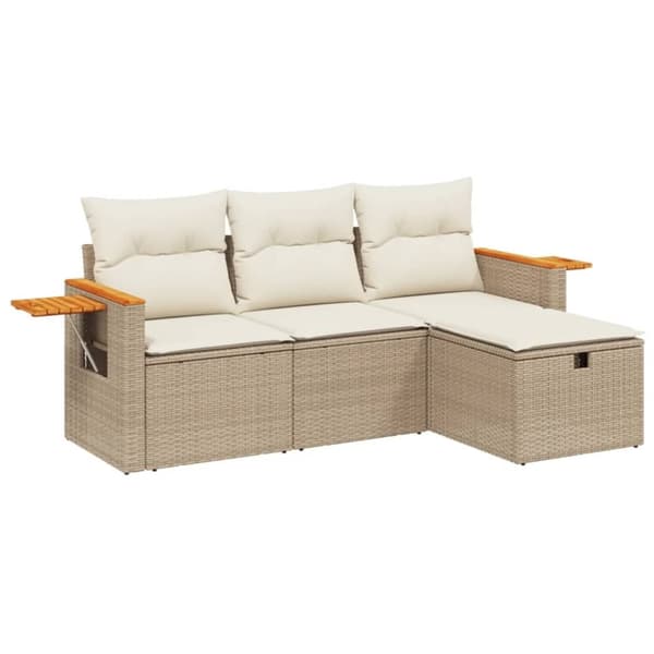 vidaXL Soffgrupp för trädgård med dynor 4 delar beige konstrotting