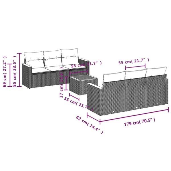 vidaXL sofasæt til haven 7 dele med hynder polyrattan beige