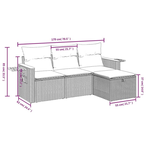 vidaXL sofasæt til haven 4 dele med hynder polyrattan beige