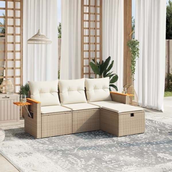 vidaXL sofasæt til haven 4 dele med hynder polyrattan beige