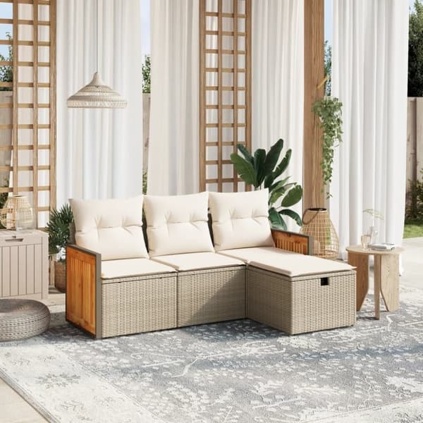 vidaXL sofasæt til haven 4 dele med hynder polyrattan beige