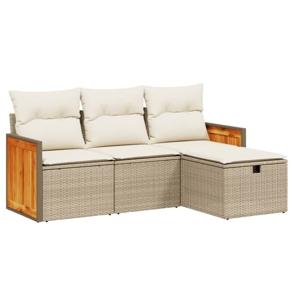 vidaXL sofasæt til haven 4 dele med hynder polyrattan beige