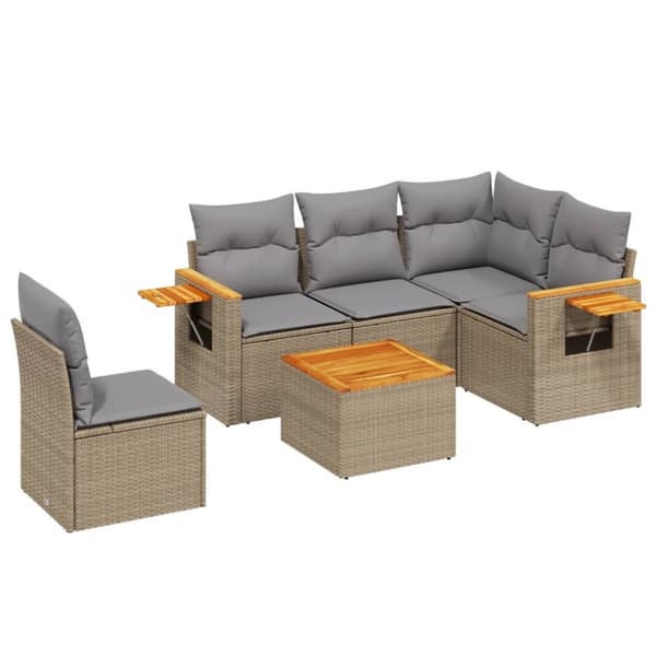vidaXL sofasæt til haven 6 dele med hynder polyrattan beige