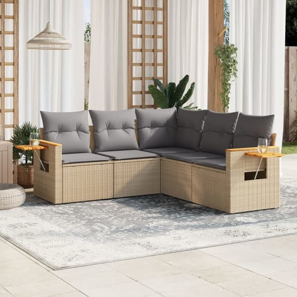 vidaXL Soffgrupp för trädgården med dynor 5 delar beige konstrotting