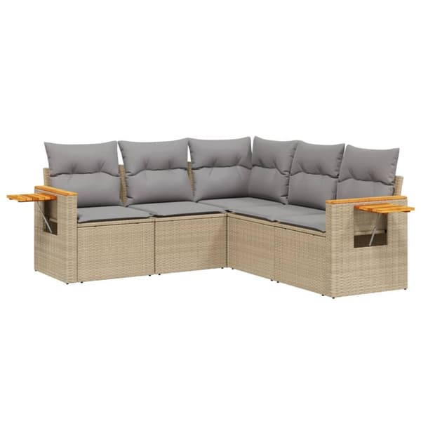 vidaXL Soffgrupp för trädgården med dynor 5 delar beige konstrotting