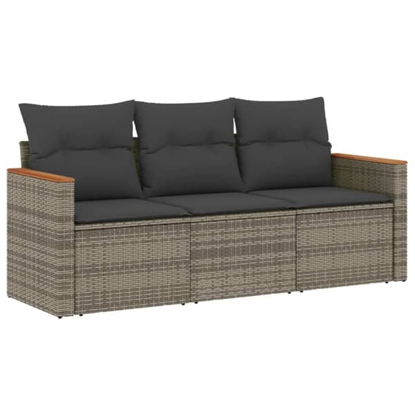 vidaXL havesofasæt 3 dele med hynder polyrattan grå