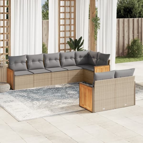 vidaXL sofasæt til haven 8 dele med hynder polyrattan beige