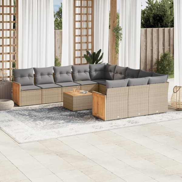 vidaXL sofasæt til haven 12 dele med hynder polyrattan beige