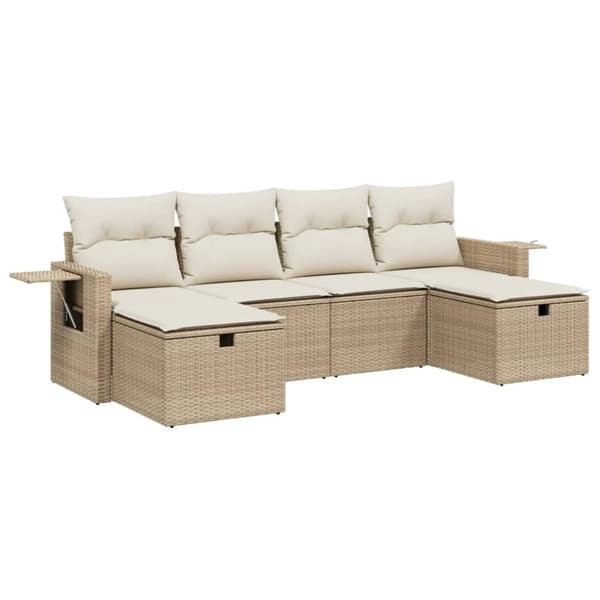 vidaXL sofasæt til haven 6 dele med hynder polyrattan beige