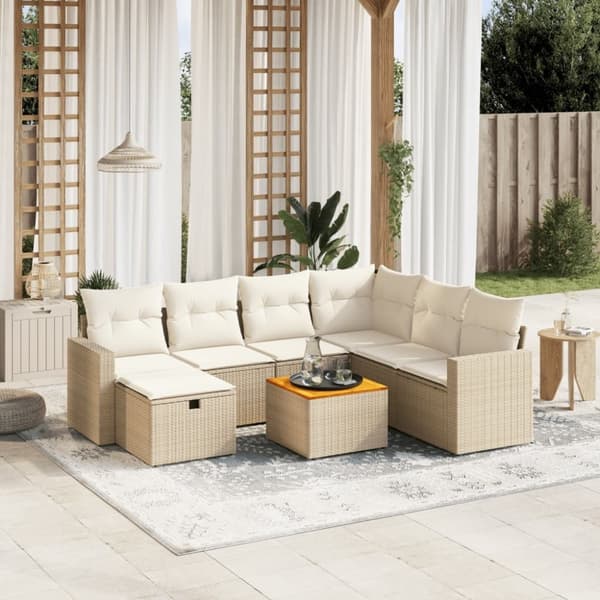 vidaXL sofasæt til haven 8 dele med hynder polyrattan beige