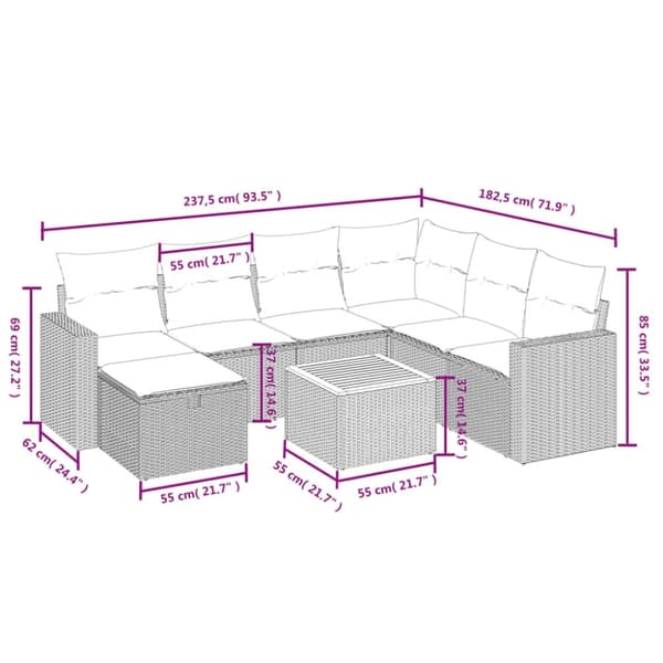 vidaXL sofasæt til haven 8 dele med hynder polyrattan beige