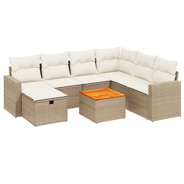 vidaXL sofasæt til haven 8 dele med hynder polyrattan beige