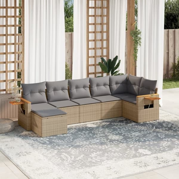 vidaXL sofasæt til haven 7 dele med hynder polyrattan beige