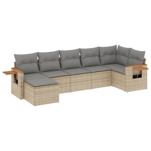 vidaXL sofasæt til haven 7 dele med hynder polyrattan beige