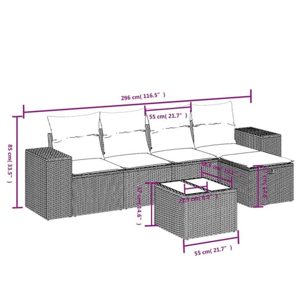 vidaXL sofasæt til haven 6 dele med hynder polyrattan beige