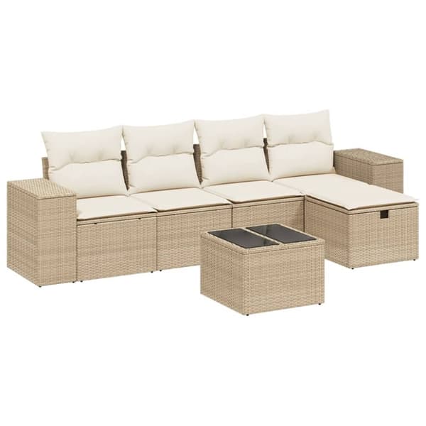 vidaXL sofasæt til haven 6 dele med hynder polyrattan beige