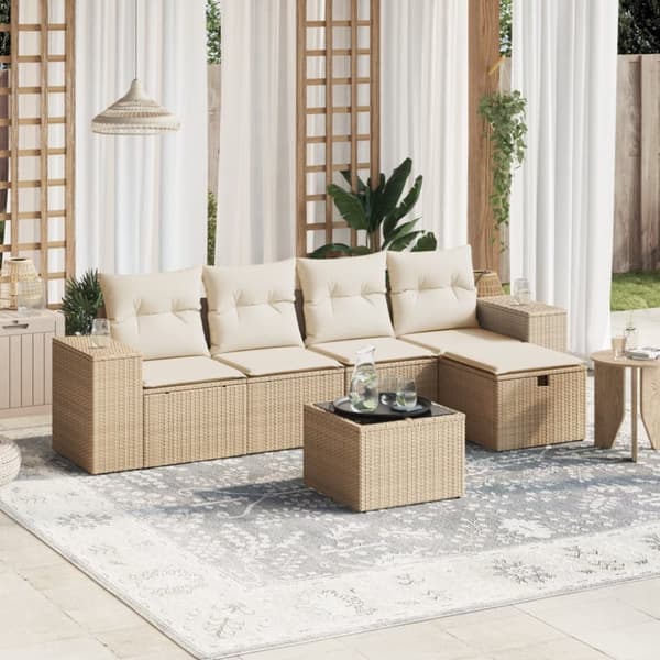 vidaXL sofasæt til haven 6 dele med hynder polyrattan beige