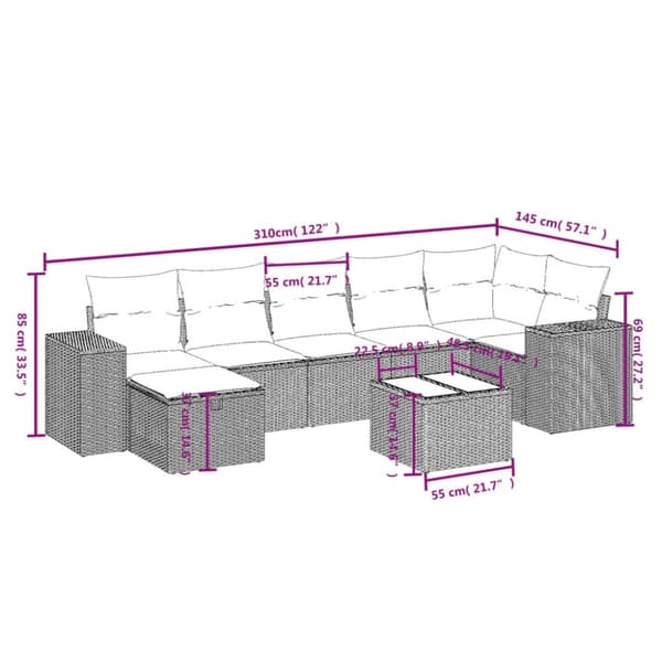 vidaXL sofasæt til haven 8 dele med hynder polyrattan beige
