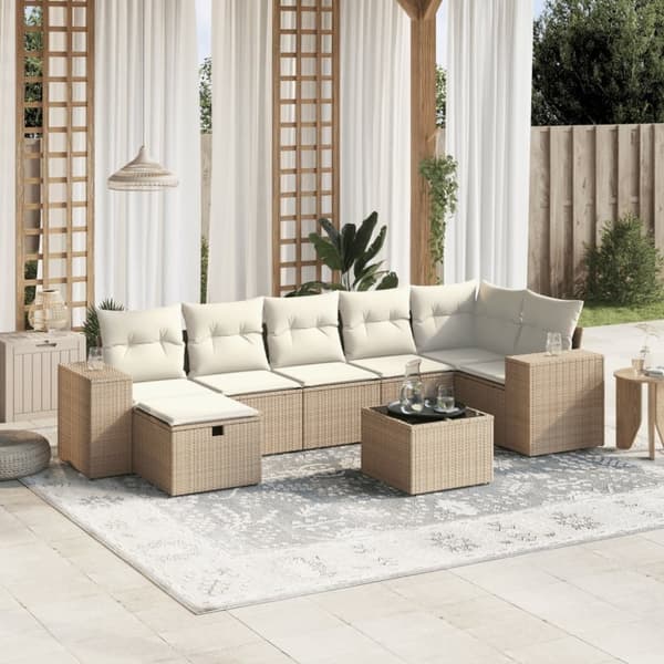 vidaXL sofasæt til haven 8 dele med hynder polyrattan beige