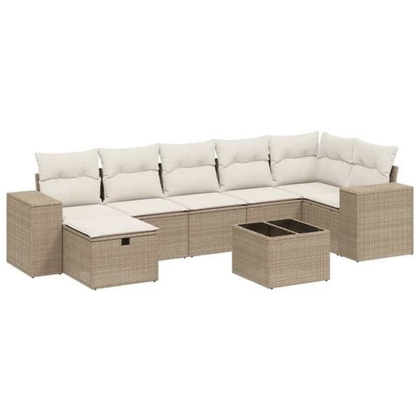 vidaXL sofasæt til haven 8 dele med hynder polyrattan beige