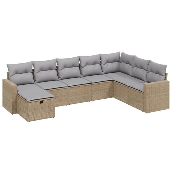vidaXL havesofasæt 8 dele med hynder polyrattan beige
