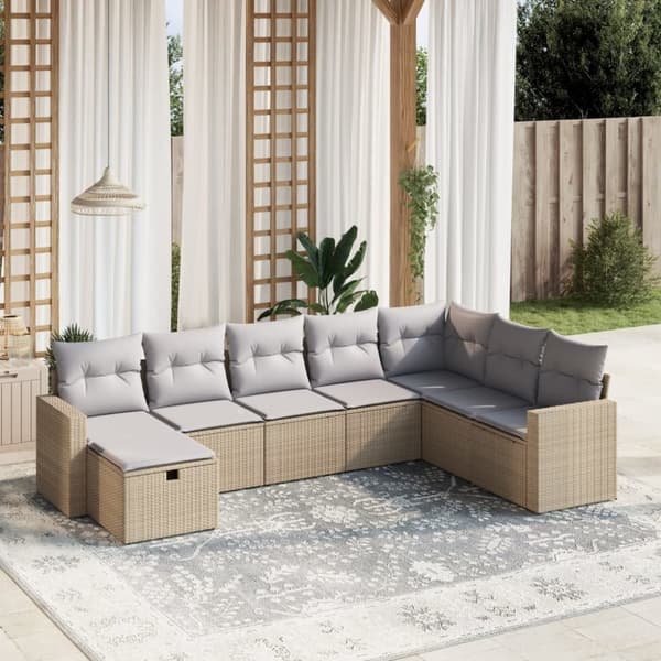 vidaXL havesofasæt 8 dele med hynder polyrattan beige