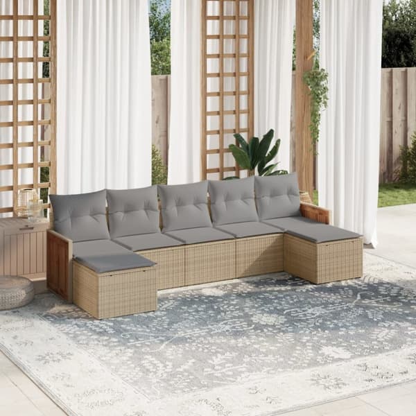 vidaXL sofasæt til haven 7 dele med hynder polyrattan beige