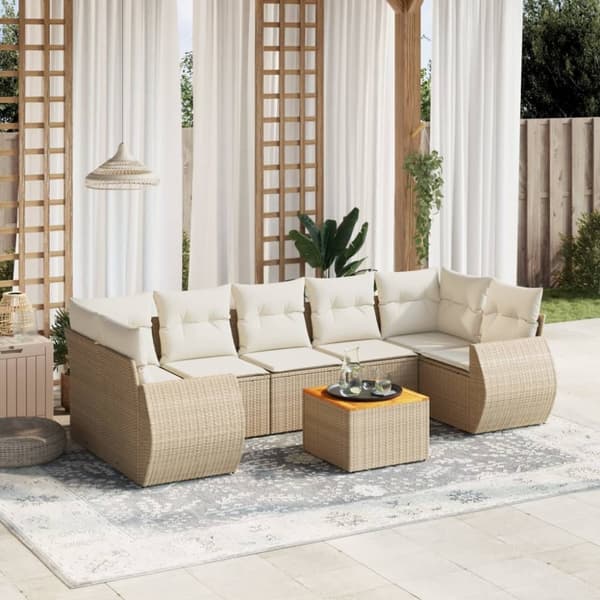 vidaXL sofasæt til haven 8 dele med hynder polyrattan beige