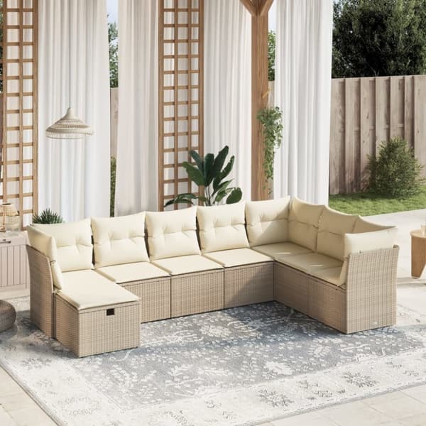 vidaXL sofasæt til haven 8 dele med hynder polyrattan beige
