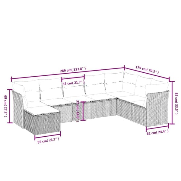 vidaXL sofasæt til haven 8 dele med hynder polyrattan beige
