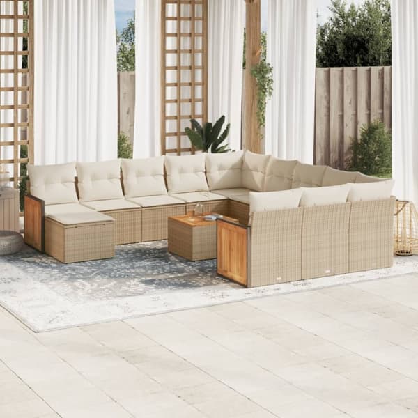 vidaXL Soffgrupp för trädgården med dynor 13 delar beige konstrotting
