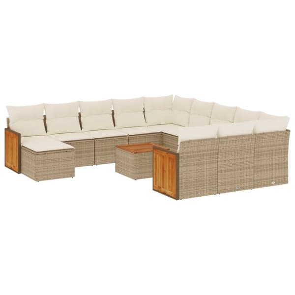 vidaXL Soffgrupp för trädgården med dynor 13 delar beige konstrotting